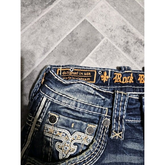 New Rock Revival Sami Slim Boot Stretch Blue Denim Jeans Men’s 27x31 Pocket Logo - Picture 8 of 16